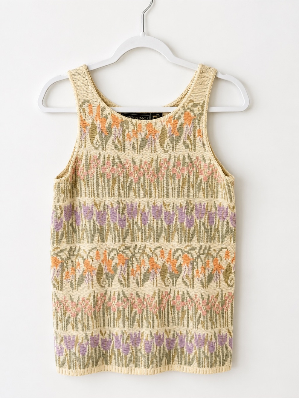 Crossings S Floral Knit Sweater Tank Top 100% Cotton Made in USA 
 Cottagecore